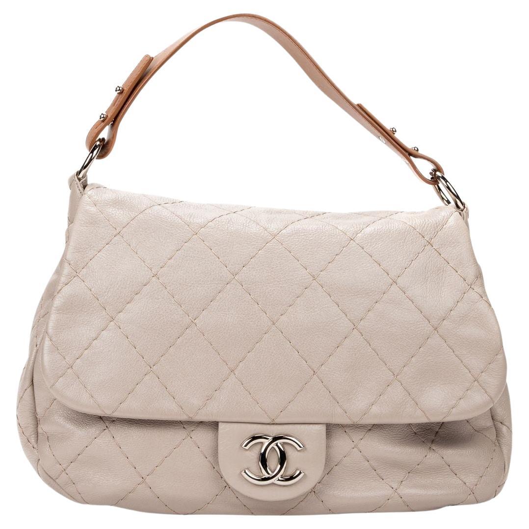 Chanel 2011 Grey Stitched Large Single Flap Bag For Sale