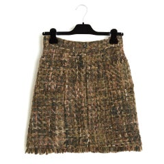 Chanel 2011 Jupe Tweed Kaki FR34 Green Pink Wool Double Zipper Skirt UK6 US4