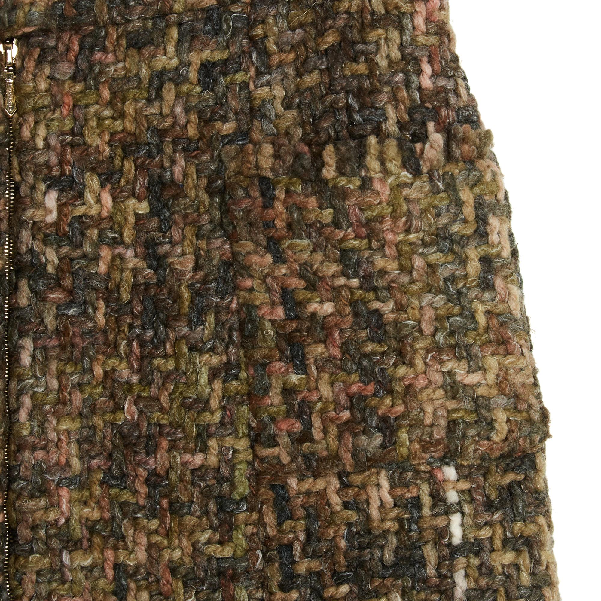 Chanel 2011 Jupe Tweed Kaki FR34 Grün Rosa Wolle Double Zipper Rock UK6 US4 im Angebot 1