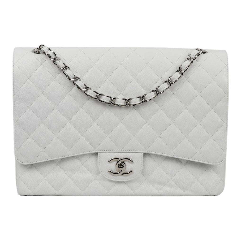 Chanel 2011 Maxi Classic Quilted Caviar Leather Double Flap Shoulder Bag For Sale