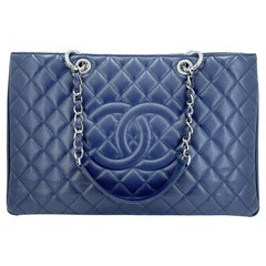 Chanel 2011 Navy Blue Caviar XL GST Grand Shopper Tote Bag SHW 68157