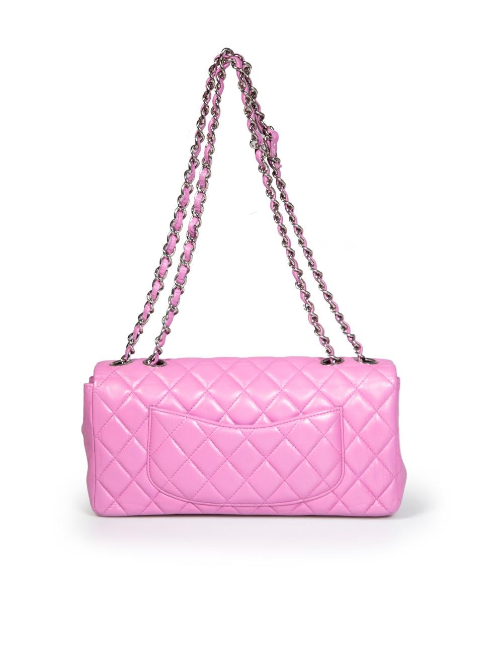 Chanel 2011 Pink Quilted Lambskin Silver Hardware East West Single Flap In Good Condition In London, GB