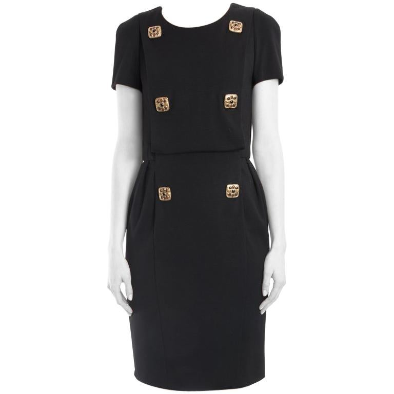 Chanel 2011 Pre-Fall Byzantine Collection Black Jewel Button Dress - 38 / 6 For Sale