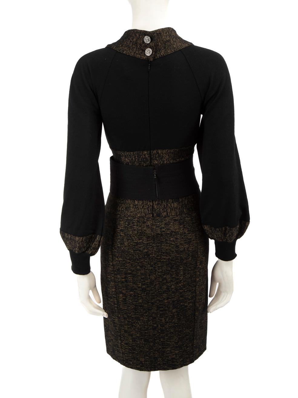 Chanel 2011 Pre-Fall Gold & Black Wool Dress Size XS In Good Condition For Sale In London, GB