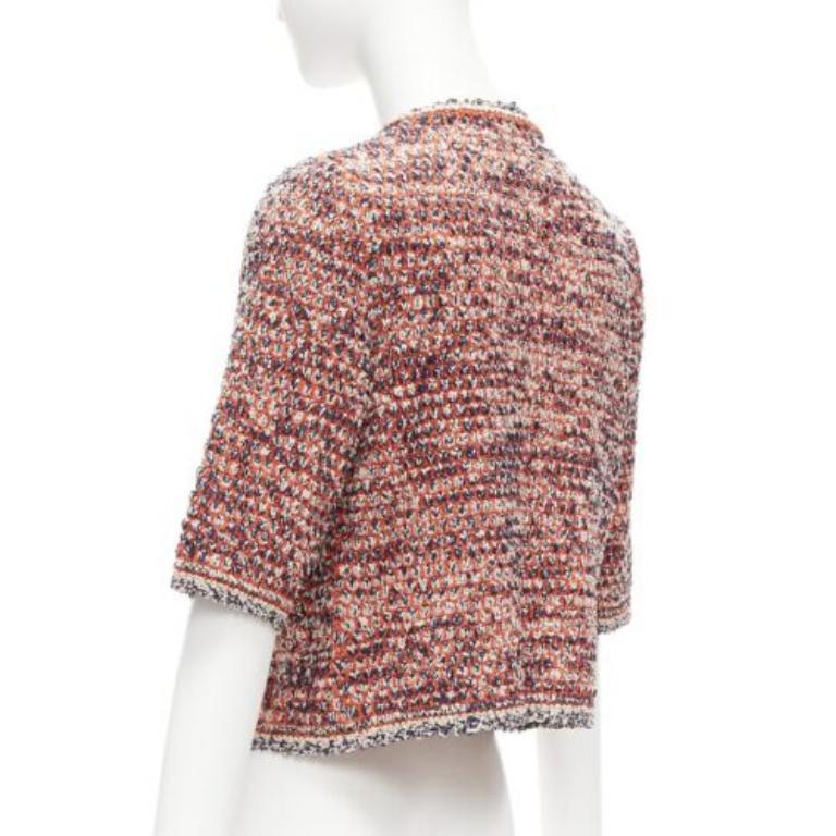 Chanel 2011, giacca cropped in maglia boule rossa con logo CC e catena d'oro FR36 S in vendita 2