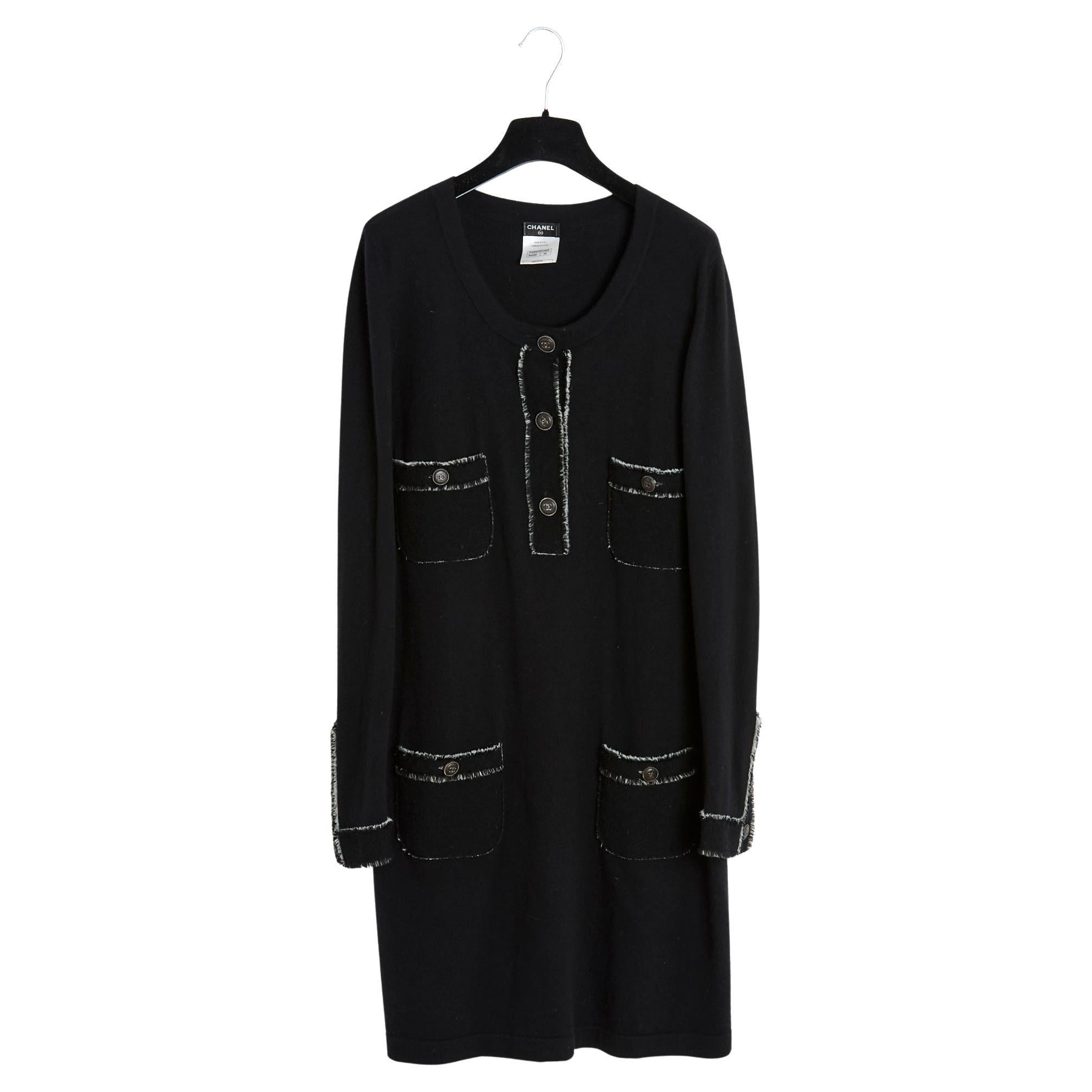 Chanel 2011 Robe FR46 Noir Cashmere Classic CC Dress UK18 US16 en vente