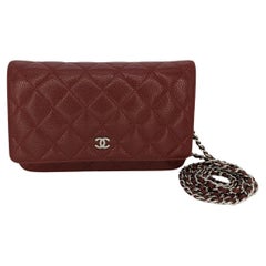 Chanel 2011 Rouge Kaviar Classic Brieftasche auf Kette WOC