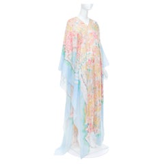 CHANEL 2011 Runway abstract watercolor silk cotton mix caftan maxi dress OS