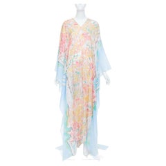 CHANEL 2011 Runway abstract watercolor silk cotton mix caftan maxi dress OS