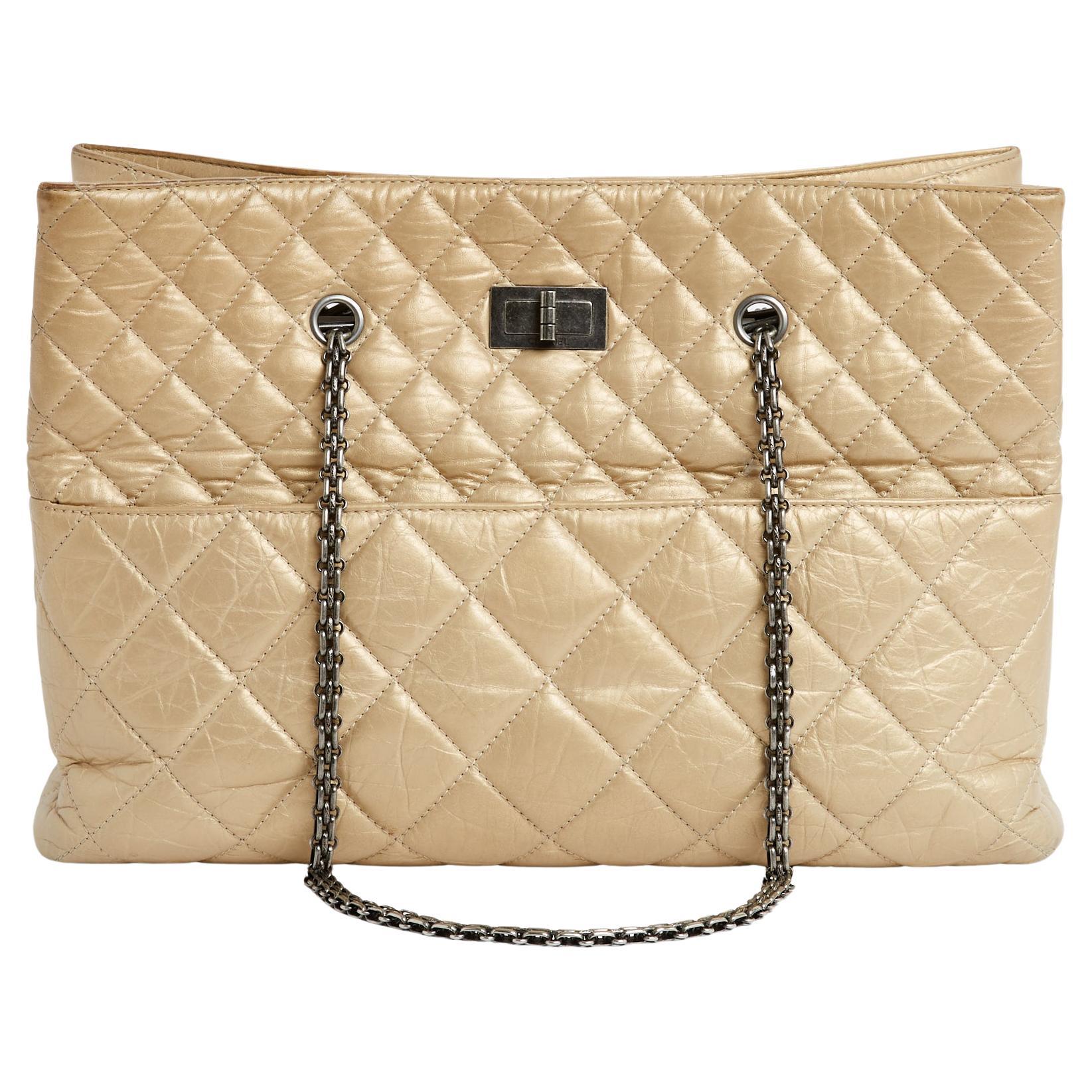 Chanel 2011 Sac Cabas 2.55 Light Gold Tote Shoulder Bag For Sale