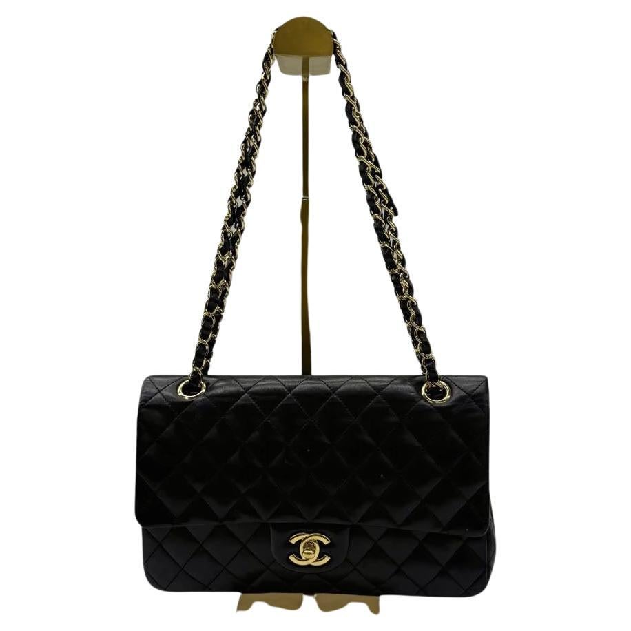 Chanel 2011 Timeless Classic Flap Medium Black Lambskin Leather Gold Hardware