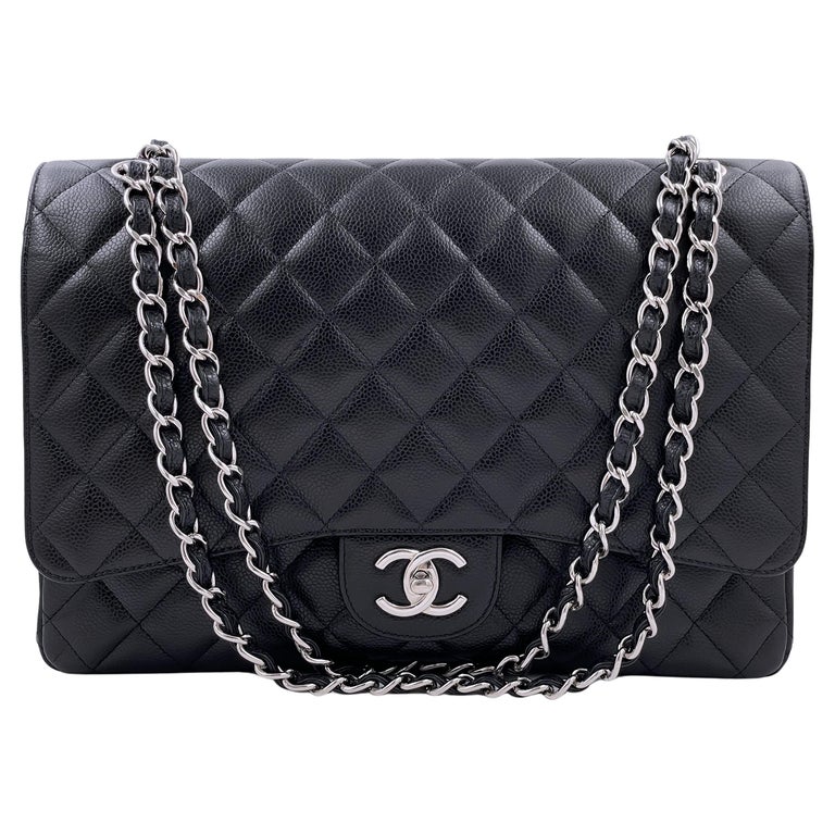 Chanel 2011 Vintage Black Caviar Maxi Double Flap Bag SHW 64864