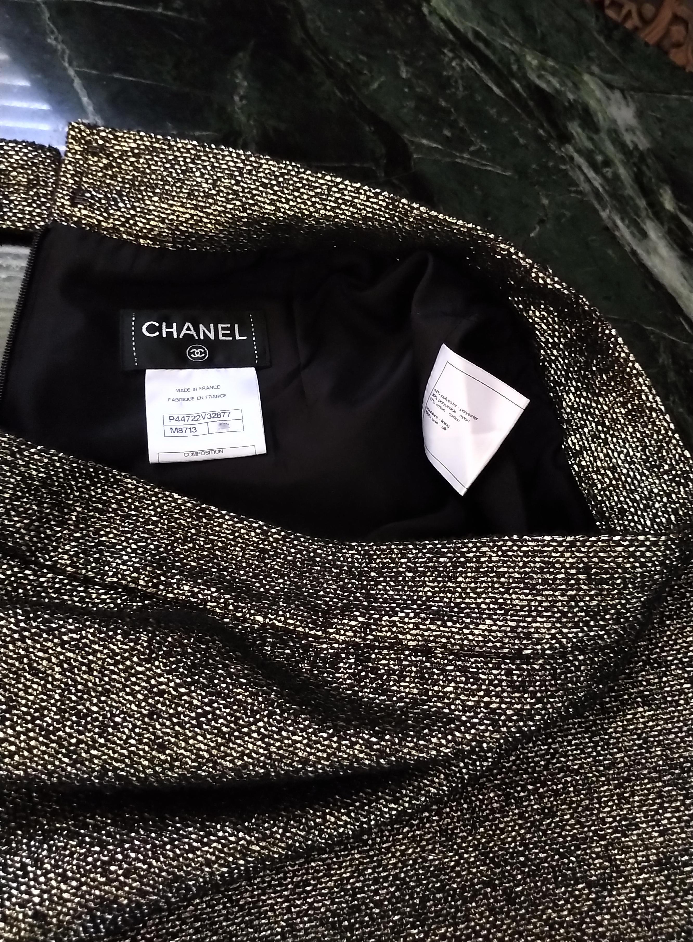 Chanel 2012 12A Paris-Bombay Metallic Platinum Black Pencil Skirt FR 40/ 42 US 8 For Sale 8
