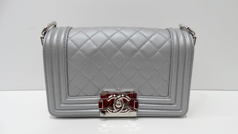 Chanel 2012 A/W Silver 'Galuchat' Boy Bag In Excellent Condition In Scottsdale, AZ
