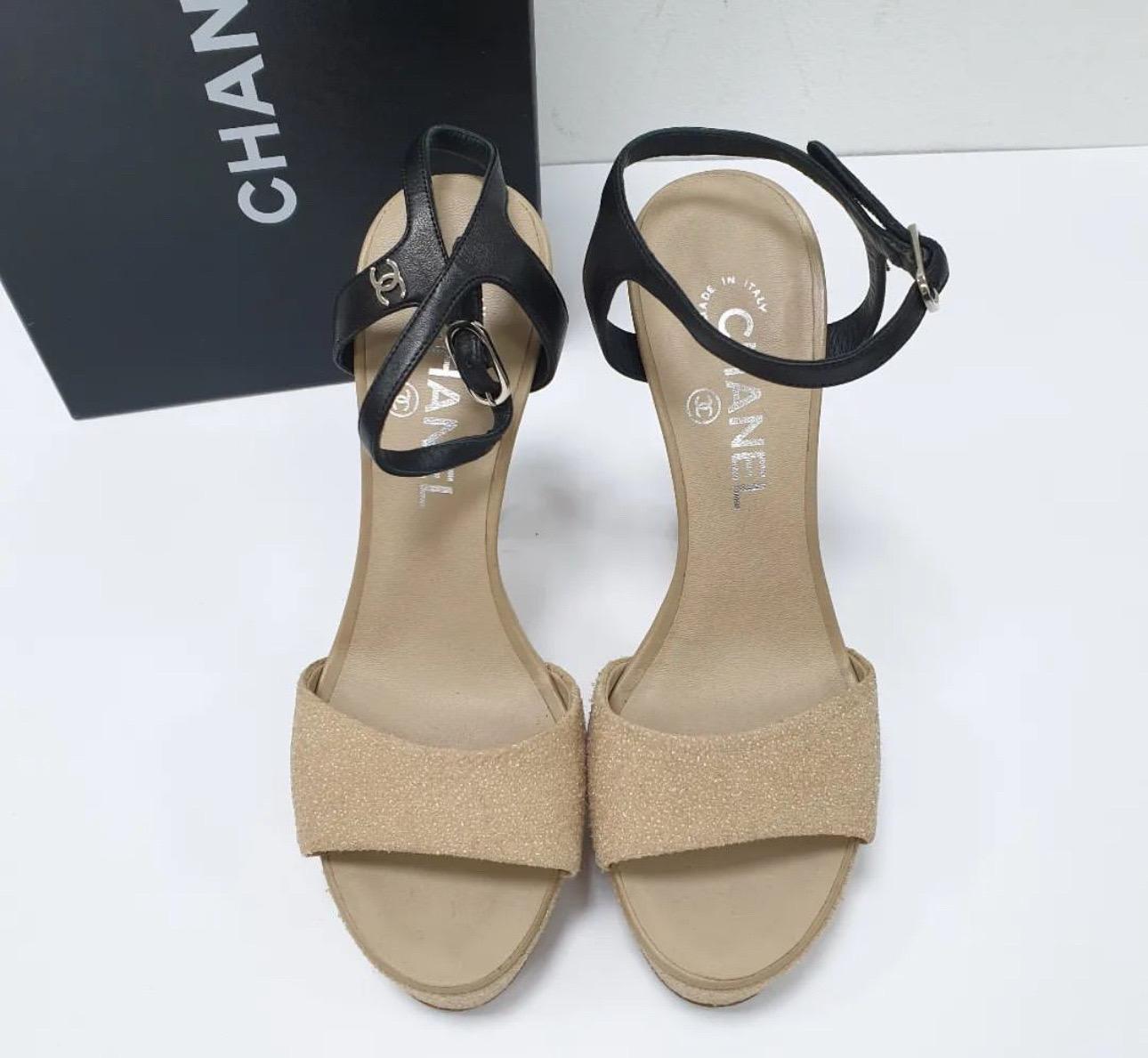Women's CHANEL 2012 Beige Sand Coral Heels Sandals For Sale