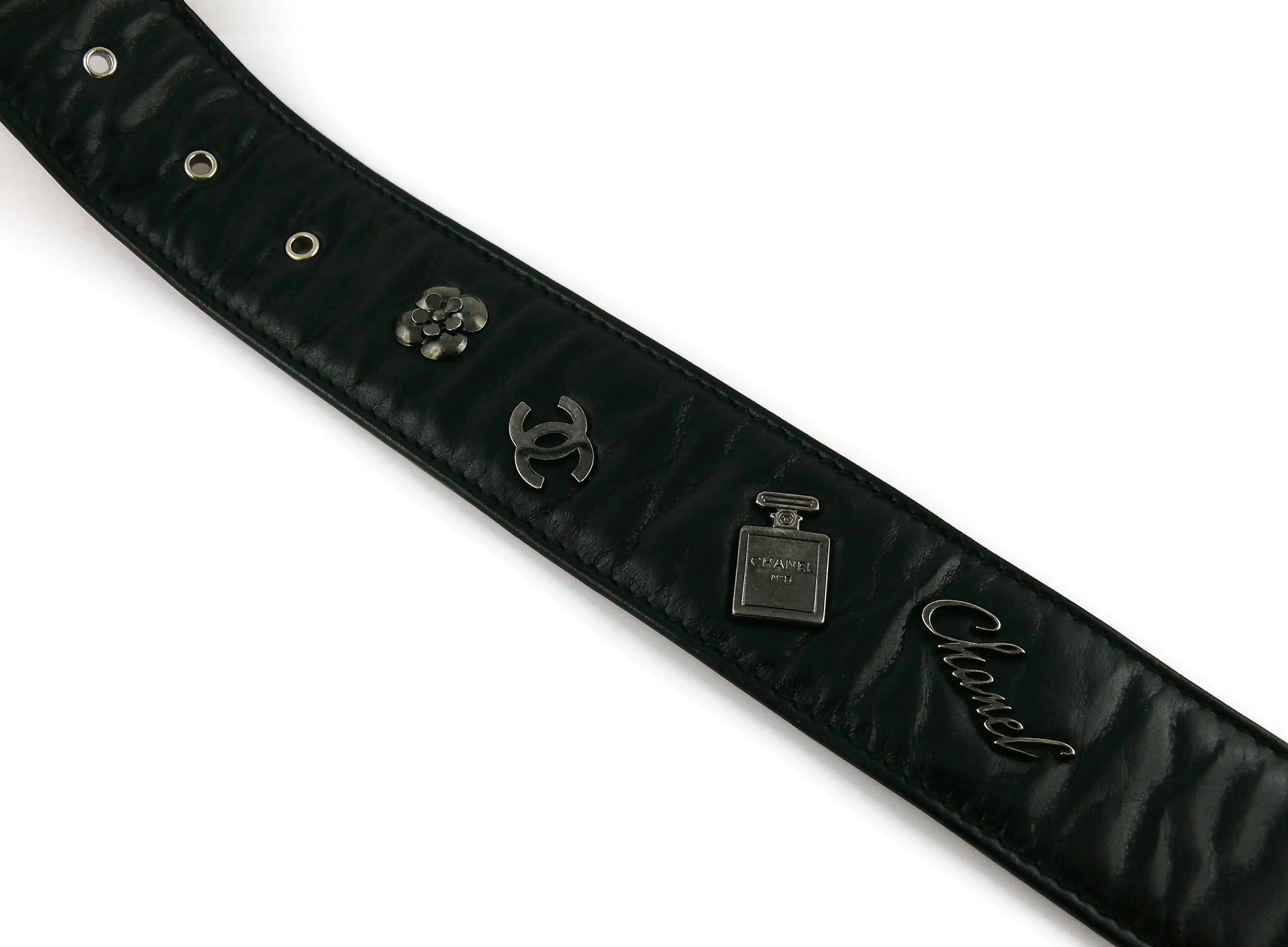 Chanel 2012 Black Leather Belt with CC Buckle and Iconic Details 5