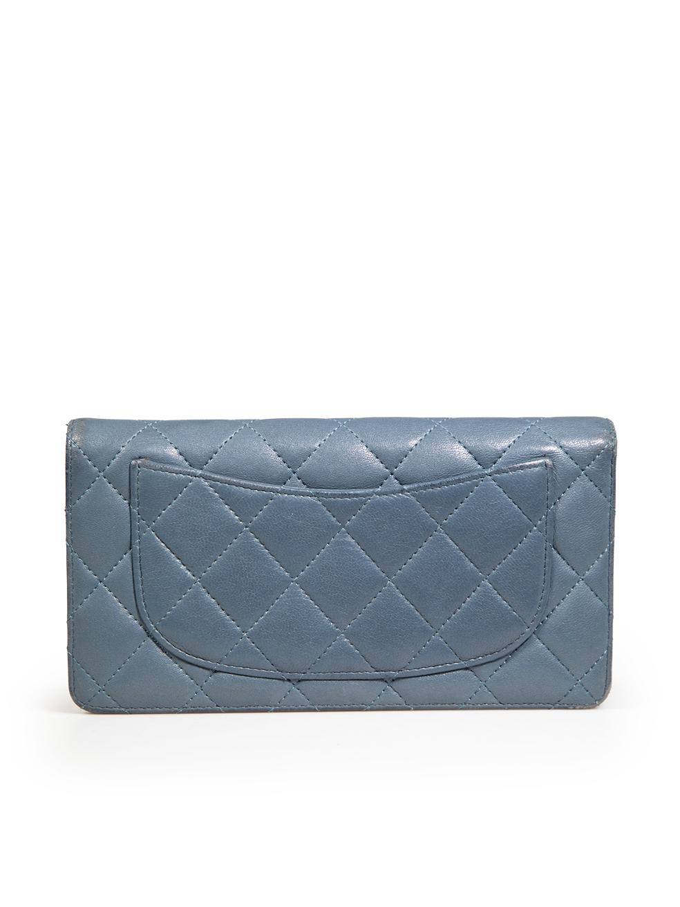 Gray Chanel 2012 Blue Quilted Lambskin Long Flap Wallet