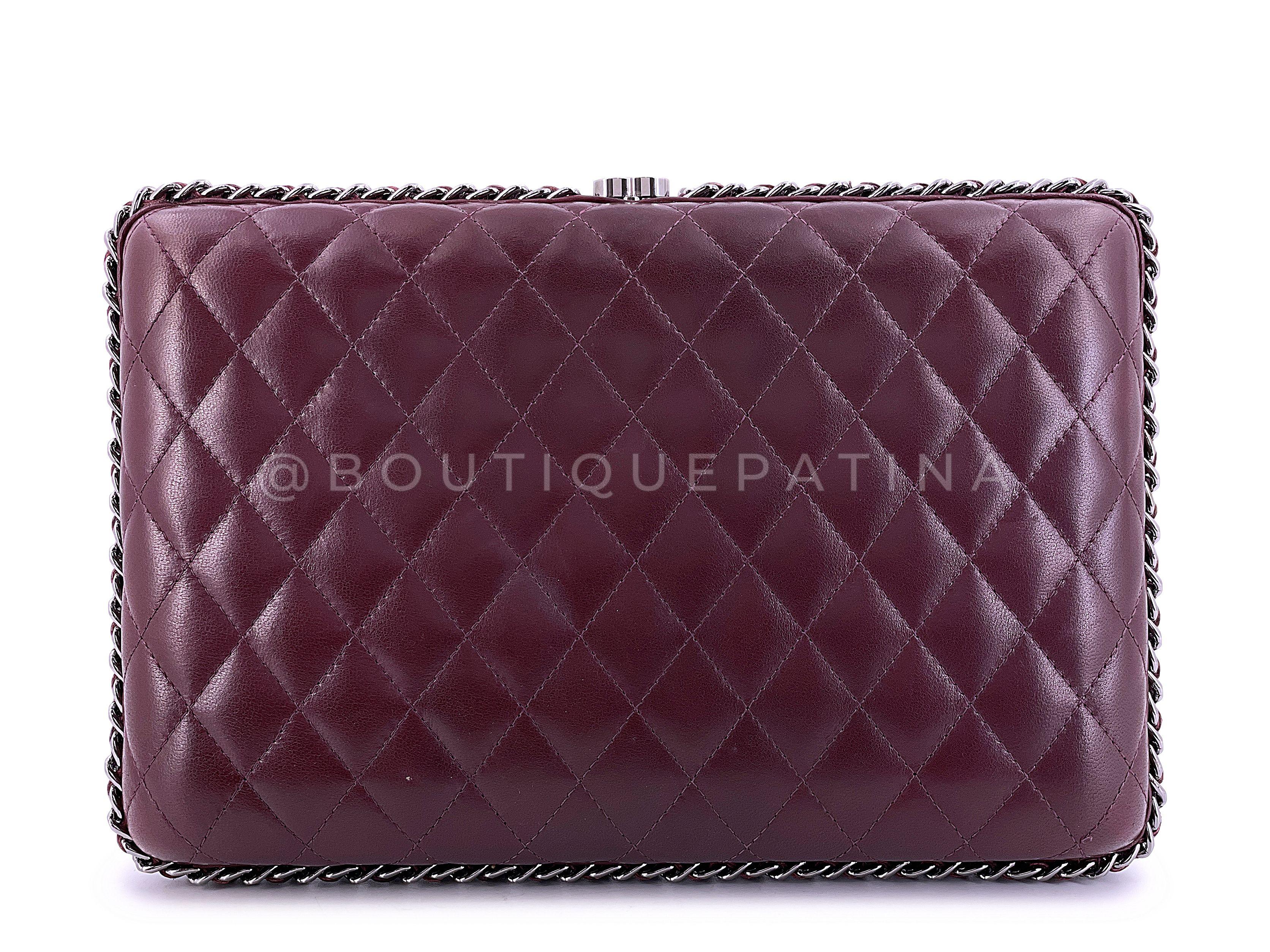 Store item: 67849
Chanel 2012 Bordeaux Burgundy Oversizsed Hard Quilted Chain Around Clutch Bag RHW is a very unique bag that one will be very hard pressed to find anywhere else.

For 20 years, Boutique Patina has specialized in sourcing and