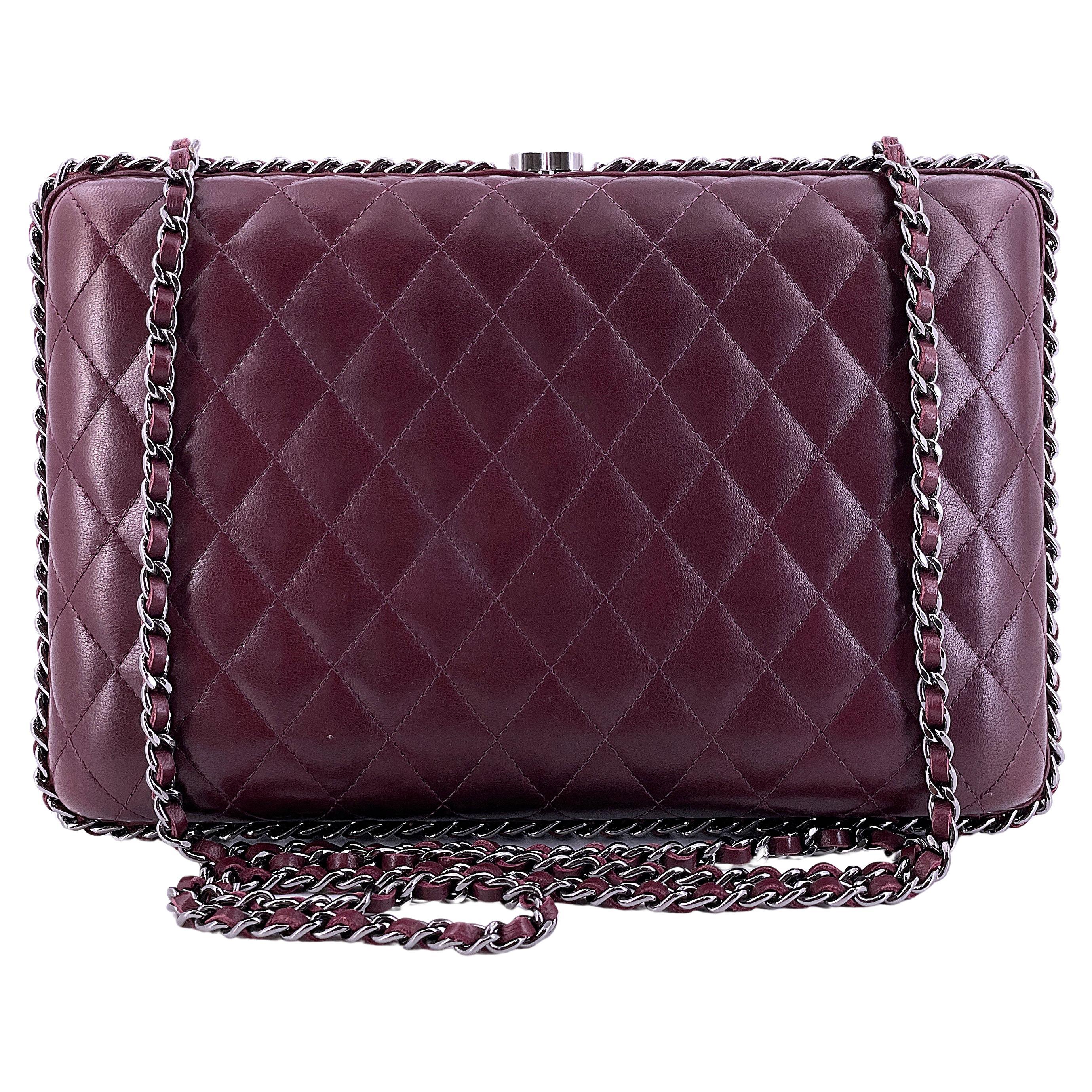 Chanel 2012 Bordeaux Oversized Hard Quilted Chain Around Clutch Bag RHW 67849 For Sale