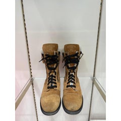 CHANEL 2012 Brown Suede Mid-Calf Combat Boots Size 38.5