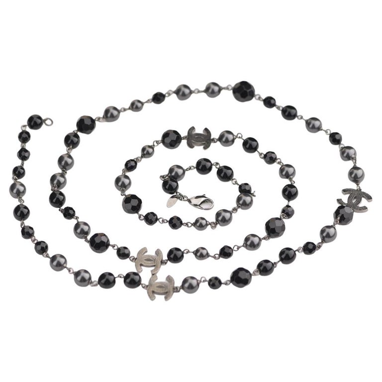 Chanel Pearl Sautoir Necklace with Three Big CC Logos at 1stDibs