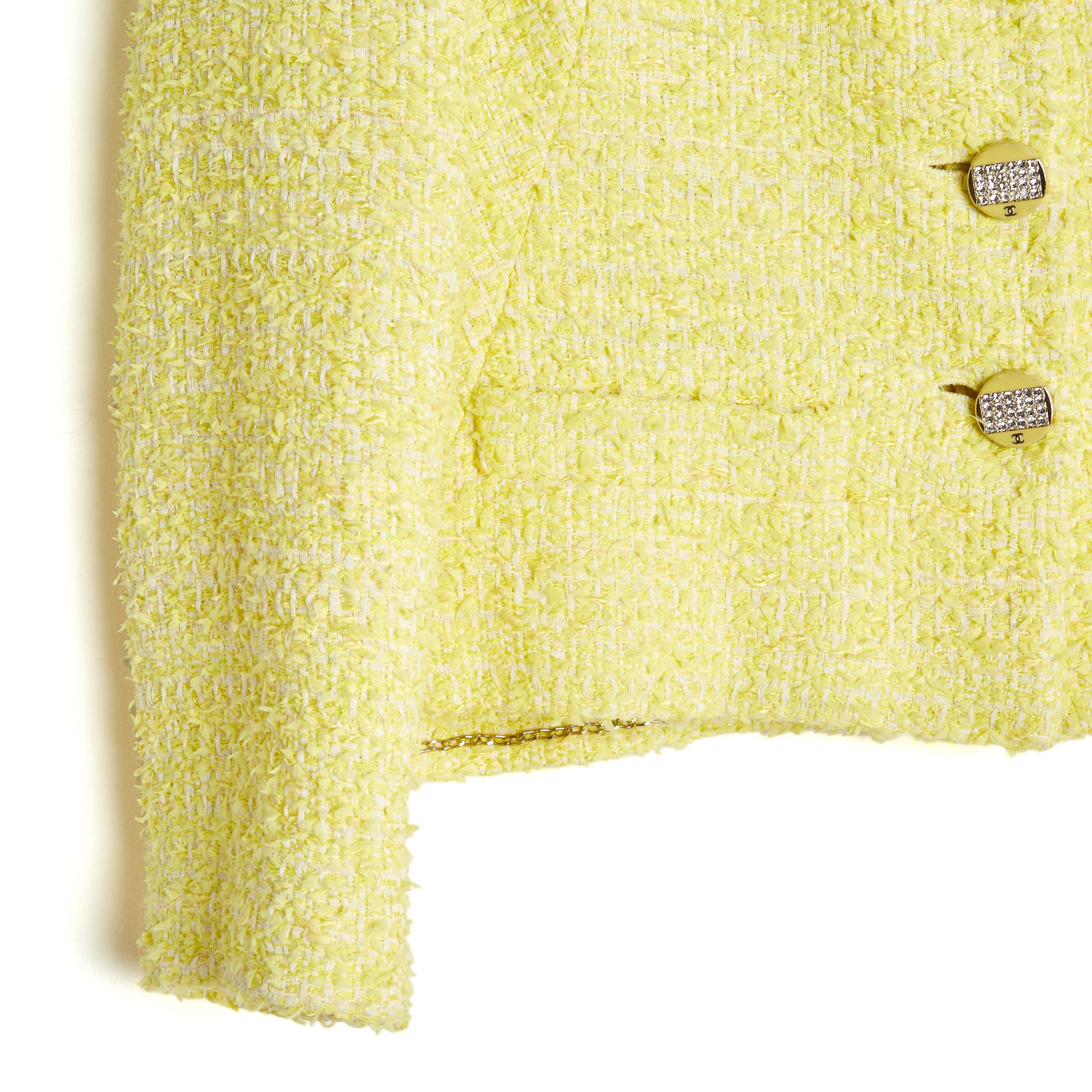 De las mujeres Chanel 2012 Croisiere Veste FR36 Chaqueta Crucero Algodón Tweed Amarillo UK8 US6 en venta