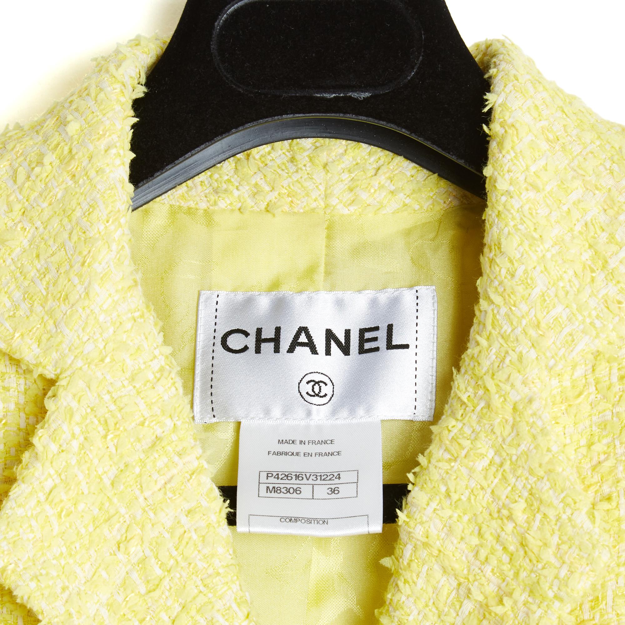 Chanel 2012 Croisiere Veste FR36 Chaqueta Crucero Algodón Tweed Amarillo UK8 US6 en venta 1