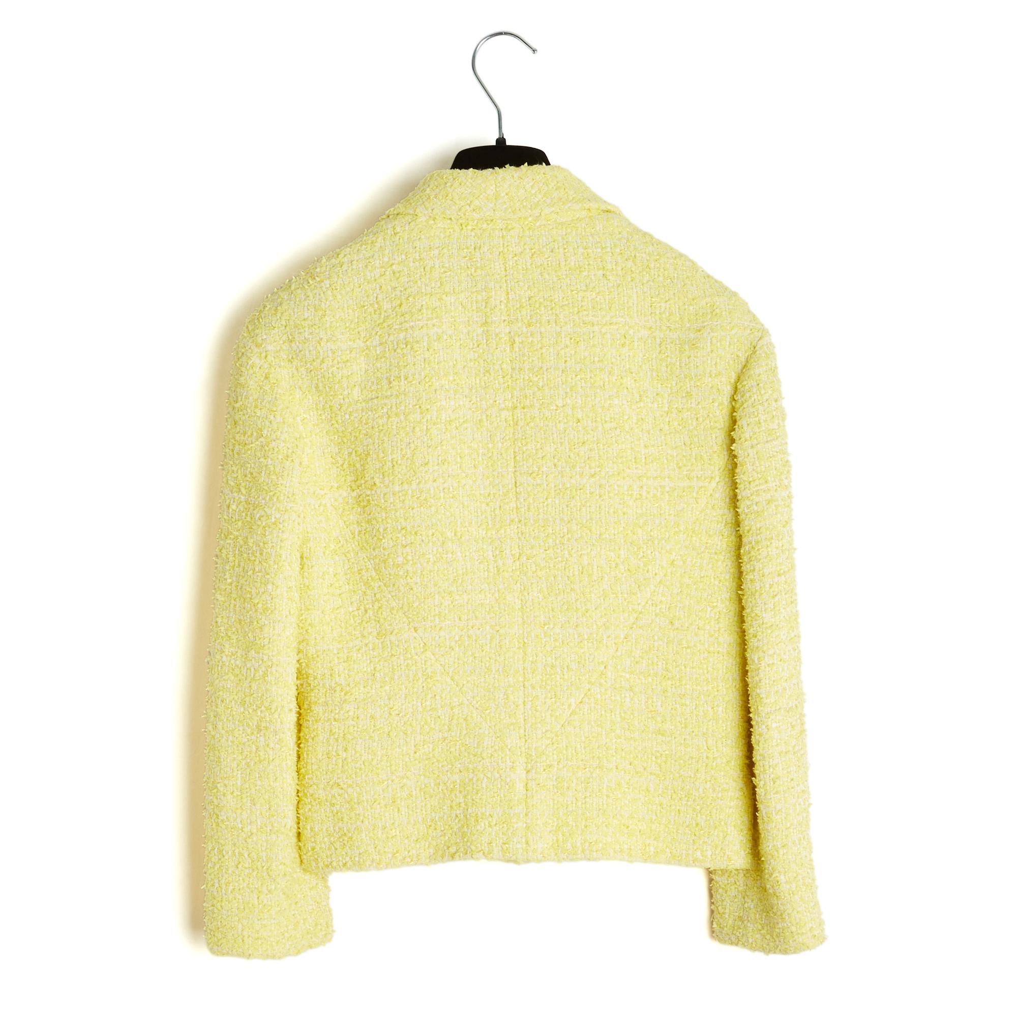 Chanel 2012 Croisiere Veste FR36 Chaqueta Crucero Algodón Tweed Amarillo UK8 US6 en venta 2