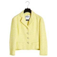 Chanel 2012 Croisiere Veste FR36 Chaqueta Crucero Algodón Tweed Amarillo UK8 US6