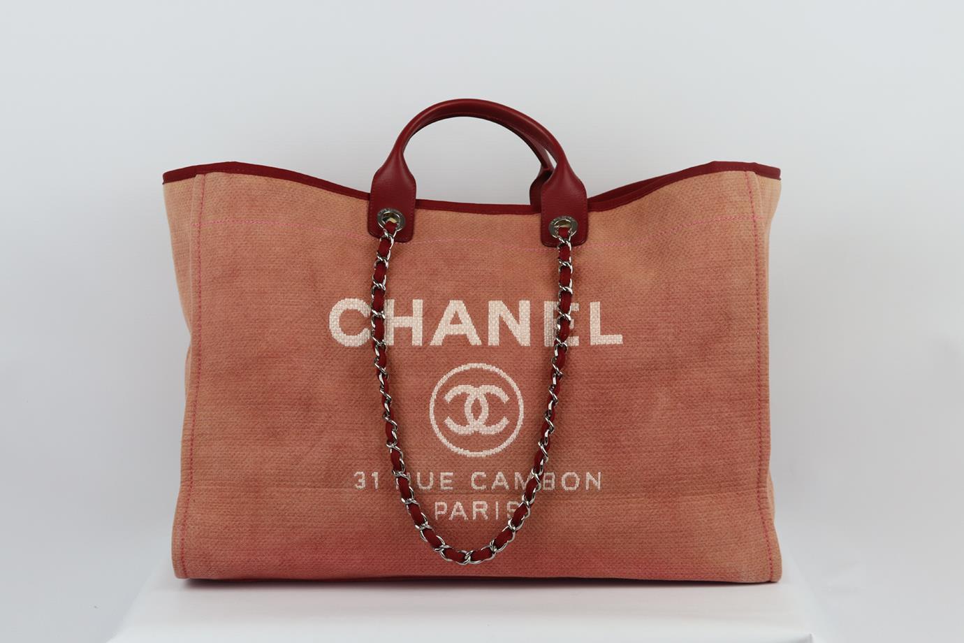 Chanel 2012 Deauville Extra Large Canvas And Leather Tote Bag In Excellent Condition For Sale In London, GB