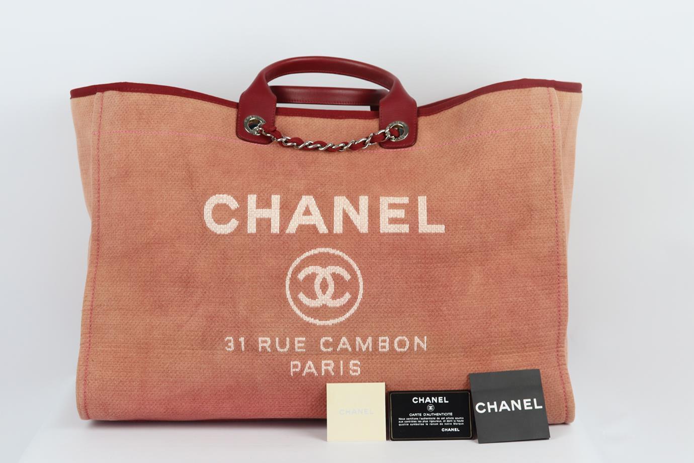 Chanel 2012 Deauville Extra Large Canvas And Leather Tote Bag For Sale 4