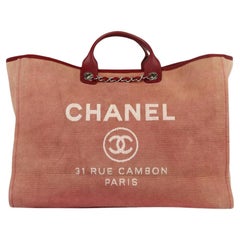 Chanel 2012 Deauville Extra große Tragetasche aus Segeltuch und Leder