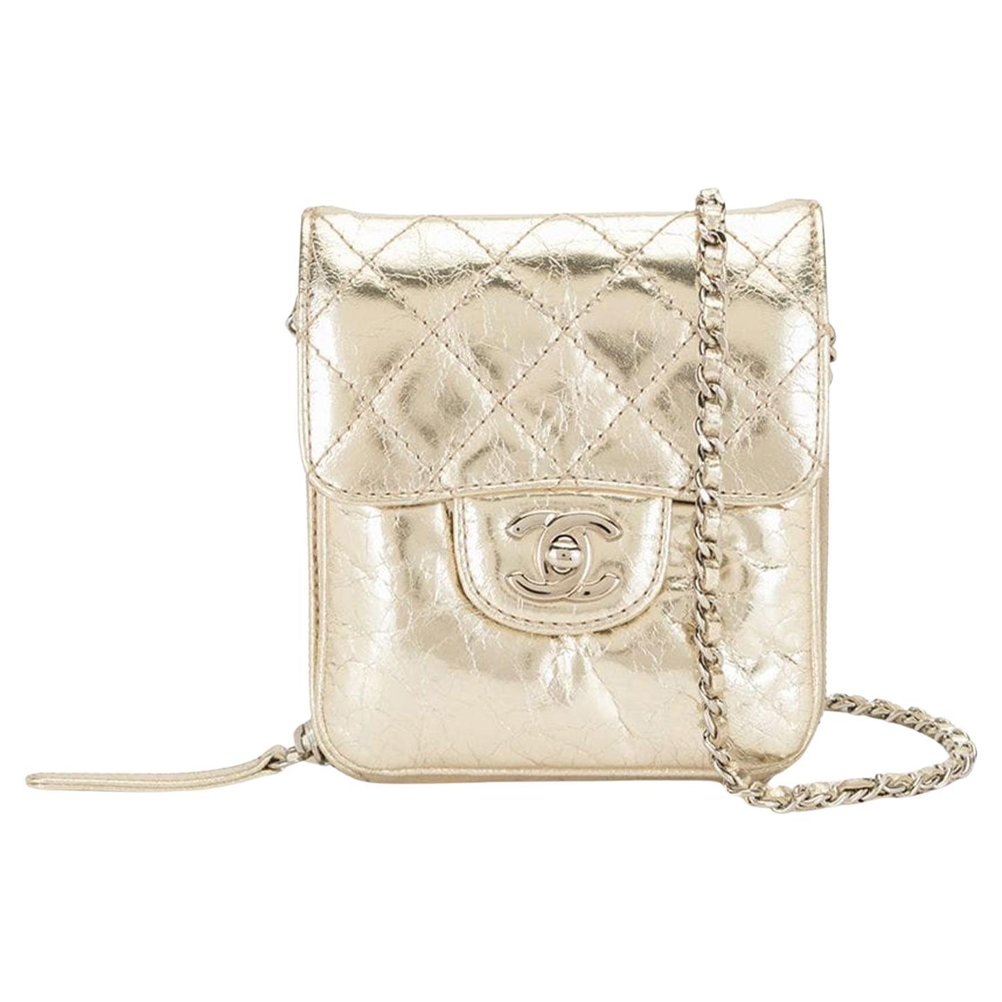 Chanel 2012 Diamond Quilted Square Body CC Gold Mini Crossbody Shoulder Bag