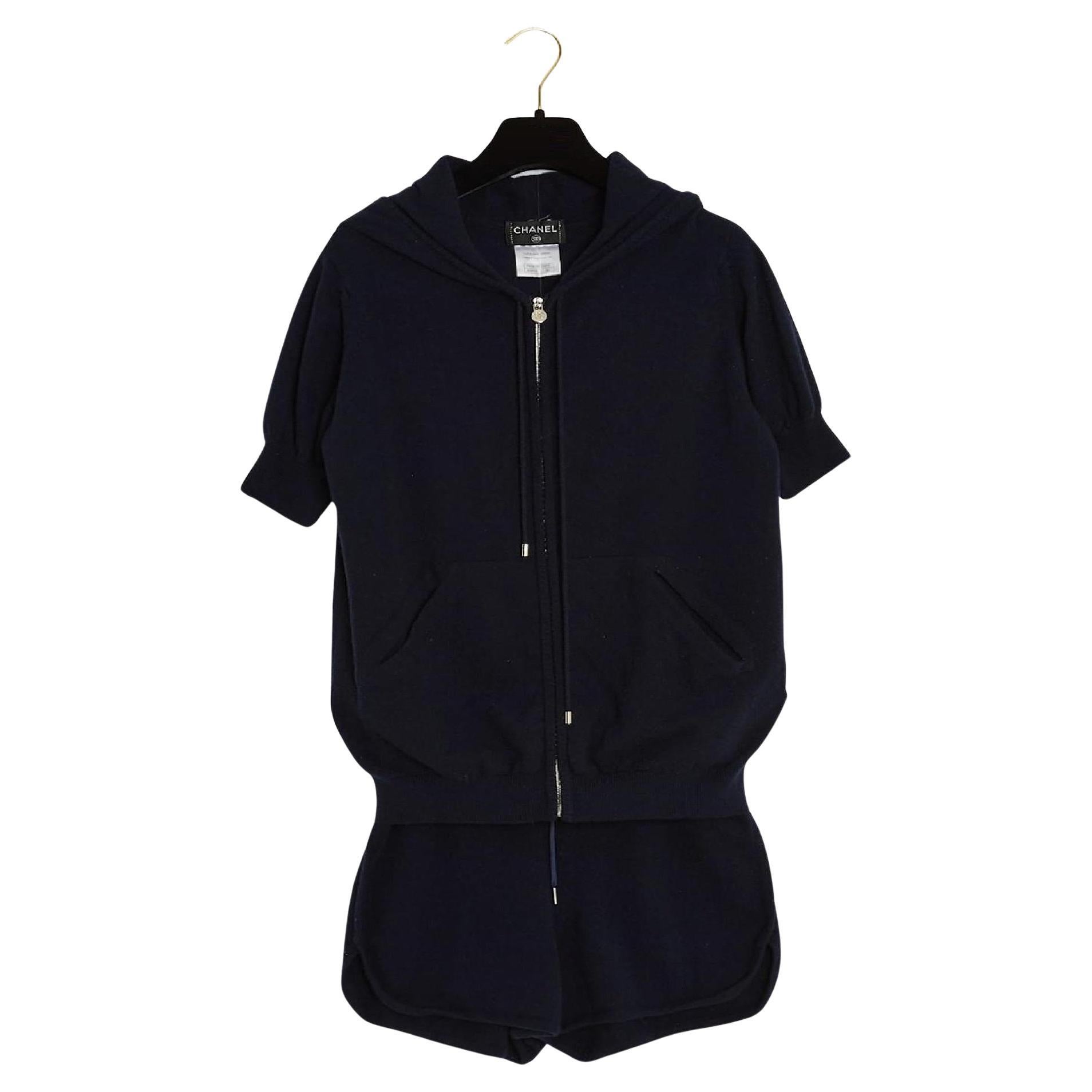Chanel 2012 Ensemble FR38 Navy Cashmere Sweater Shorts Set UK10 US8 For Sale