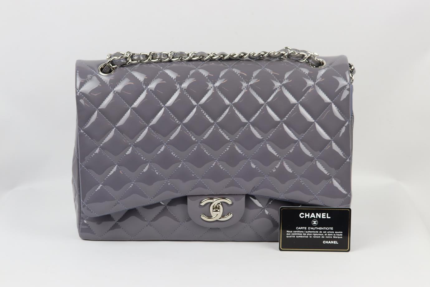 Chanel 2012 Maxi Classic Quilted Patent Leather Double Flap Shoulder Bag For Sale 8