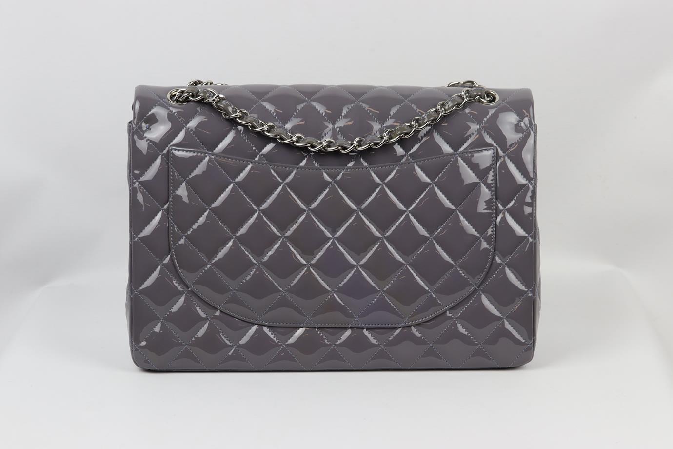 Chanel 2012 Maxi Classic Quilted Patent Leather Double Flap Shoulder Bag In Excellent Condition For Sale In London, GB