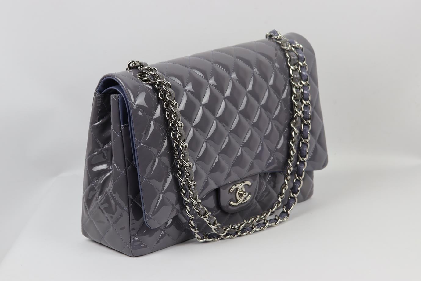 Chanel 2012 Maxi Classic Quilted Patent Leather Double Flap Shoulder Bag For Sale 3