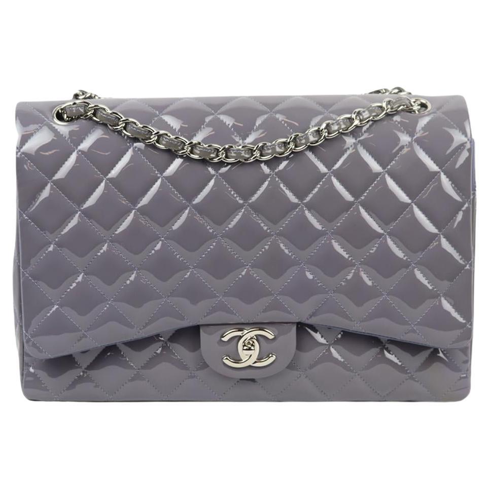 Chanel 2012 Maxi Classic Quilted Patent Leather Double Flap Shoulder Bag For Sale