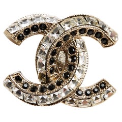 Chanel 2012 Mono Boucle Clou CC Single Golden Black White Crystal Earring Stud