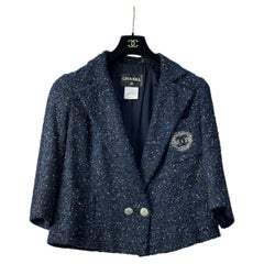 Chanel 2012 Navy Blue Tweed Jacket, Sz.38