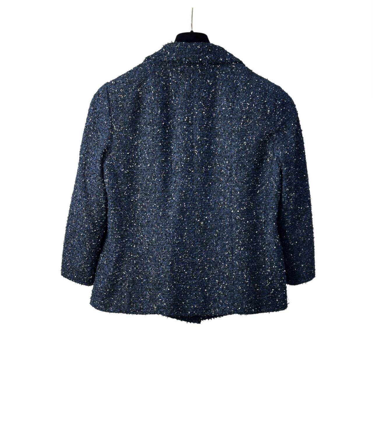 Chanel 2012 Navy Blue Tweed Jacket, Sz.46 For Sale 2