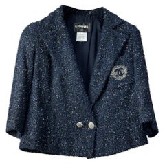 Chanel 2012 Navy Blue Tweed Jacket, Sz.46