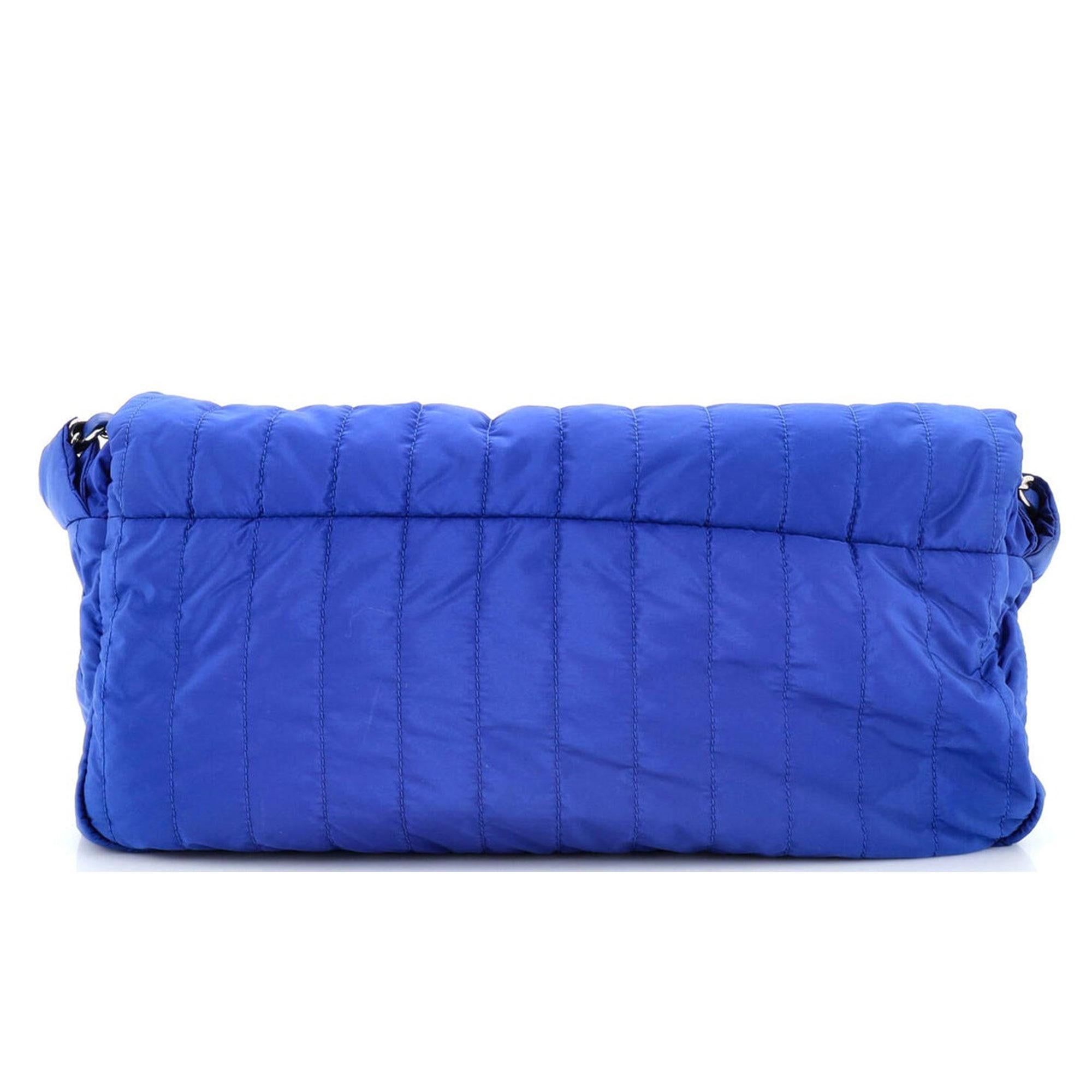 Chanel 2012 Quilted Microfiber Blue Nylon Shoulder Classic Flap Bag In Excellent Condition In Miami, FL