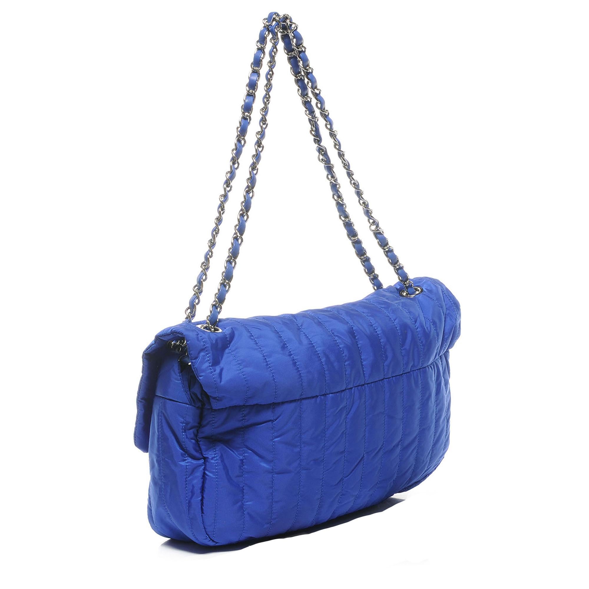 Women's or Men's Chanel 2012 Quilted Microfiber Blue Nylon Shoulder Classic Flap Bag