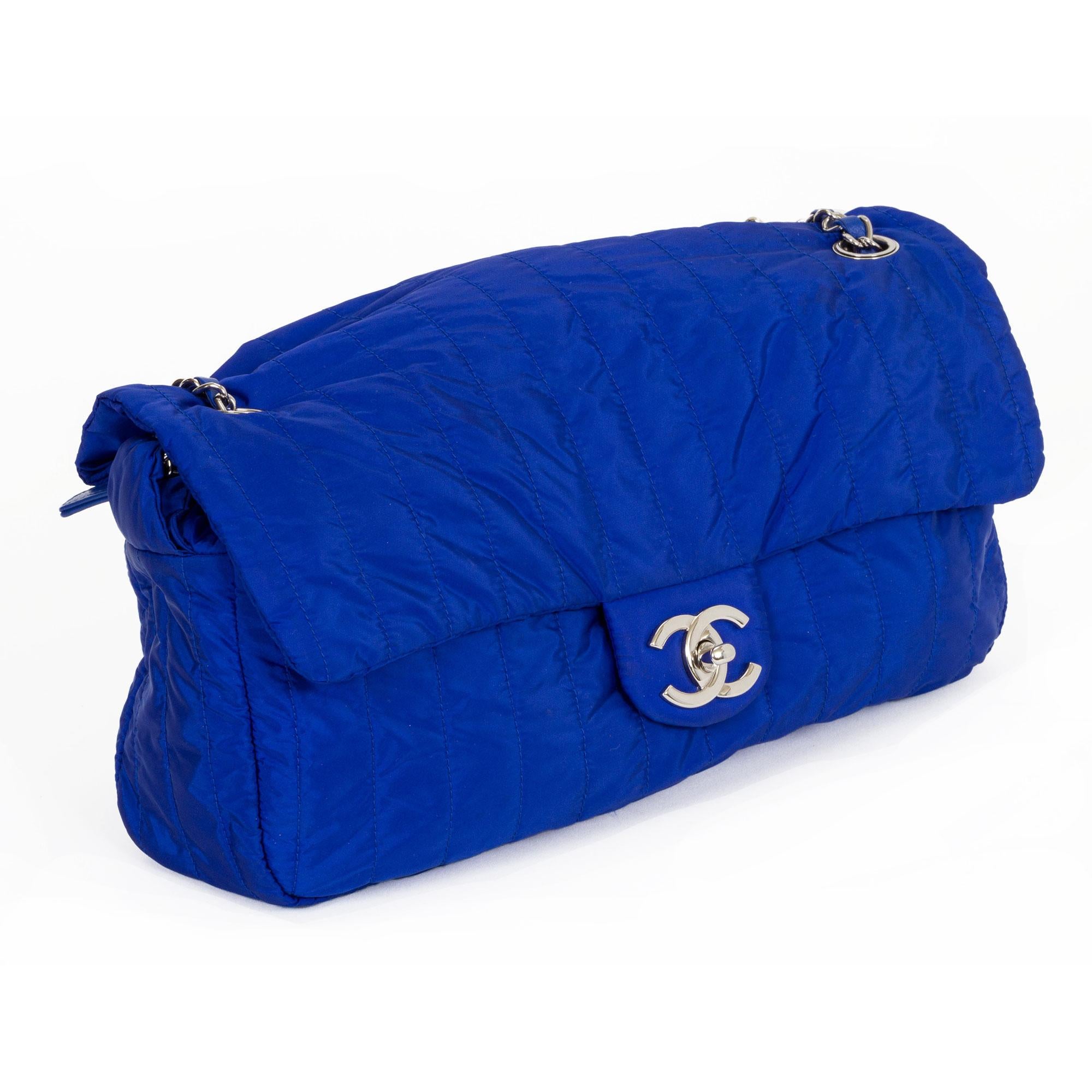 Chanel 2012 Quilted Microfiber Blue Nylon Shoulder Classic Flap Bag 1