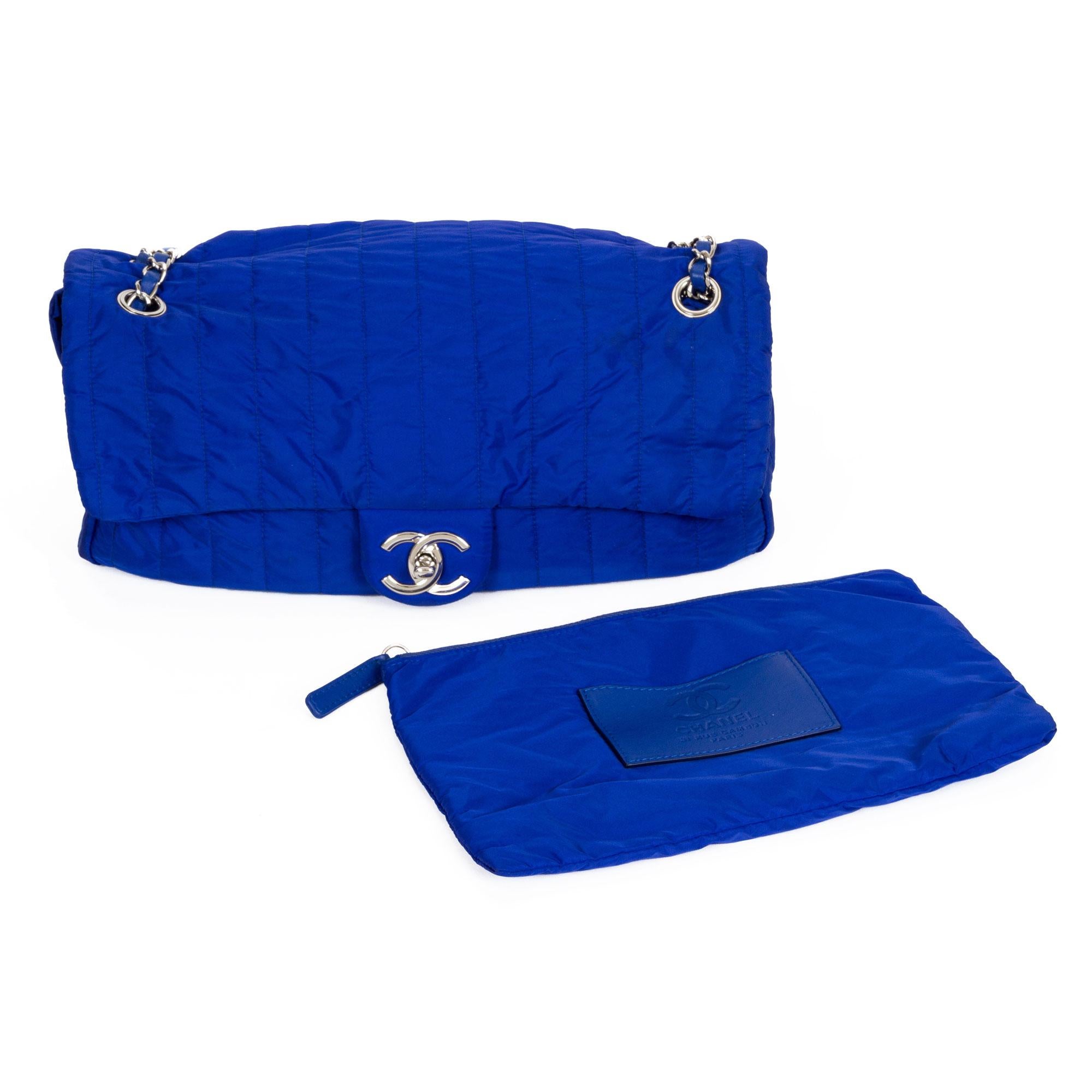 Chanel 2012 Quilted Microfiber Blue Nylon Shoulder Classic Flap Bag 2