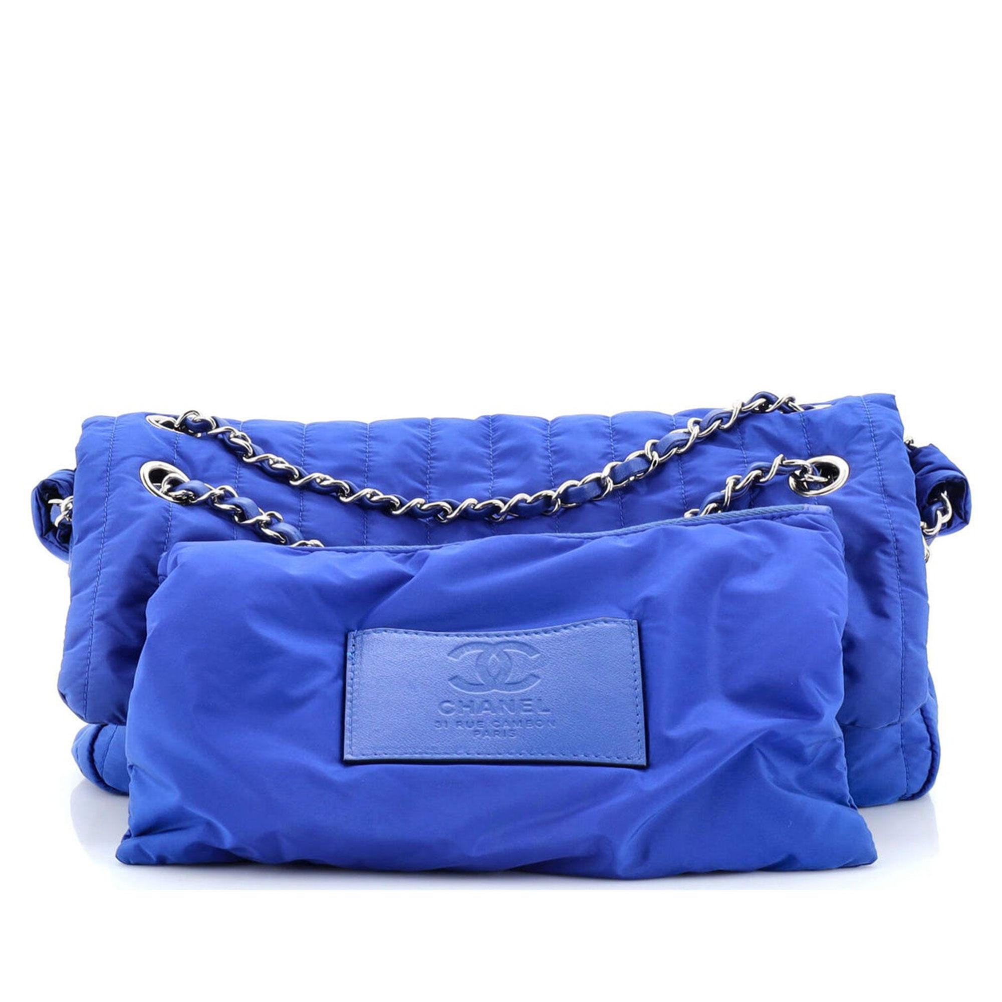 Chanel 2012 Quilted Microfiber Blue Nylon Shoulder Classic Flap Bag 3