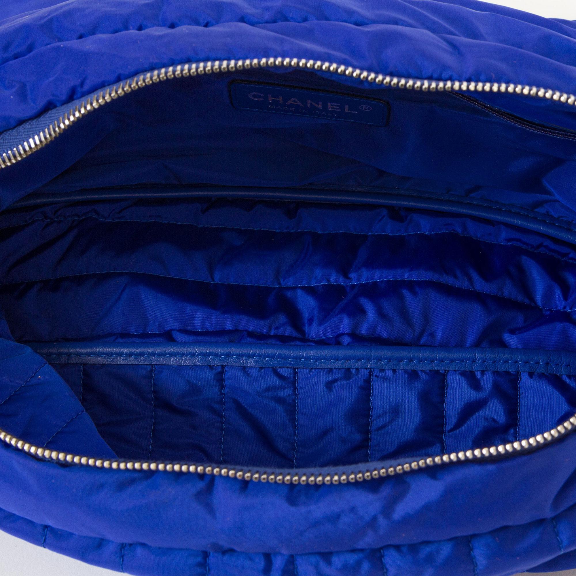 Chanel 2012 Quilted Microfiber Blue Nylon Shoulder Classic Flap Bag 4