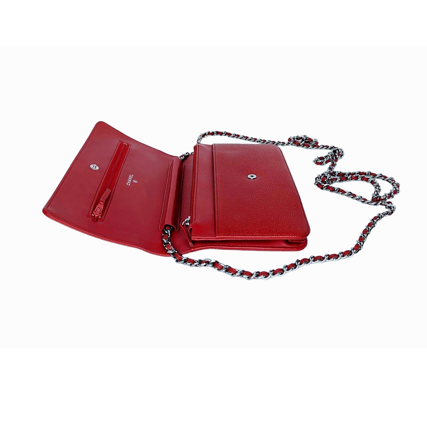 Chanel 2012 Red Caviar Timeless Wallet On Chain WOC 2