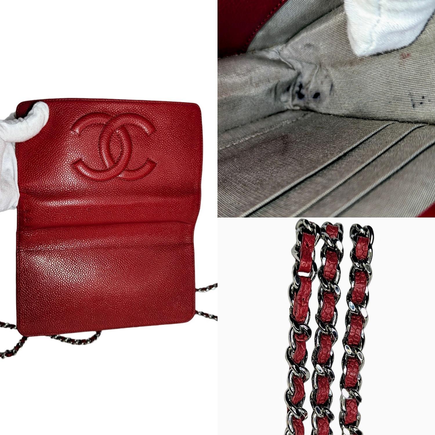 Chanel 2012 Red Caviar Timeless Wallet On Chain WOC 5